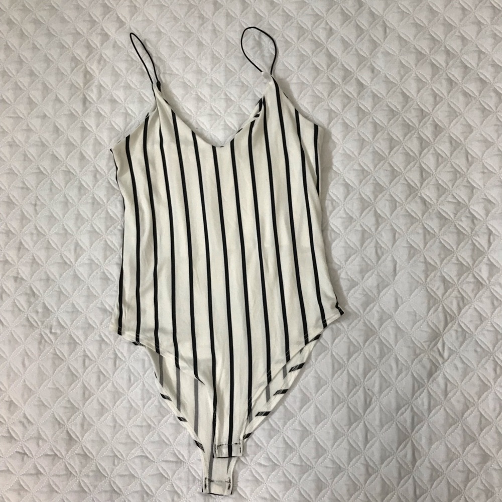 White and Black Stripped Body suit
